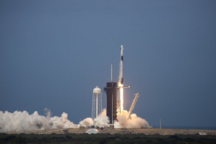 SpaceX Falcon-9 Rocket And Crew Dragon Capsule Launches From Cape Canaveral Sending Astronauts To The International Space Station